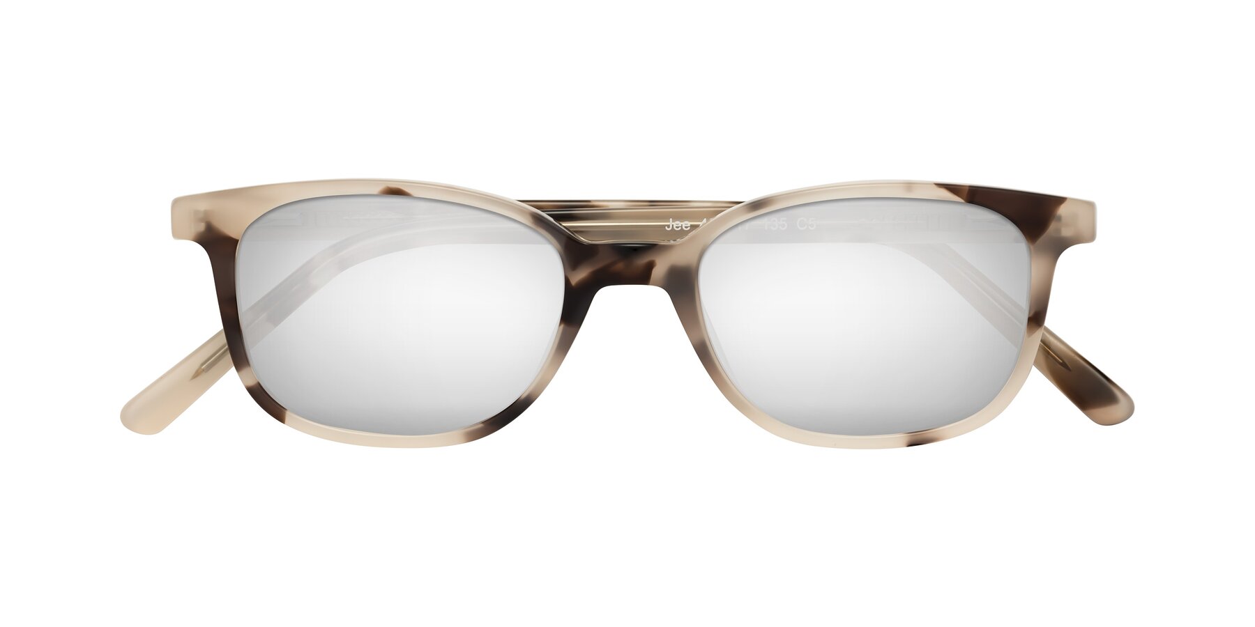 Folded Front of Jee in Ivory Tortoise with Silver Mirrored Lenses