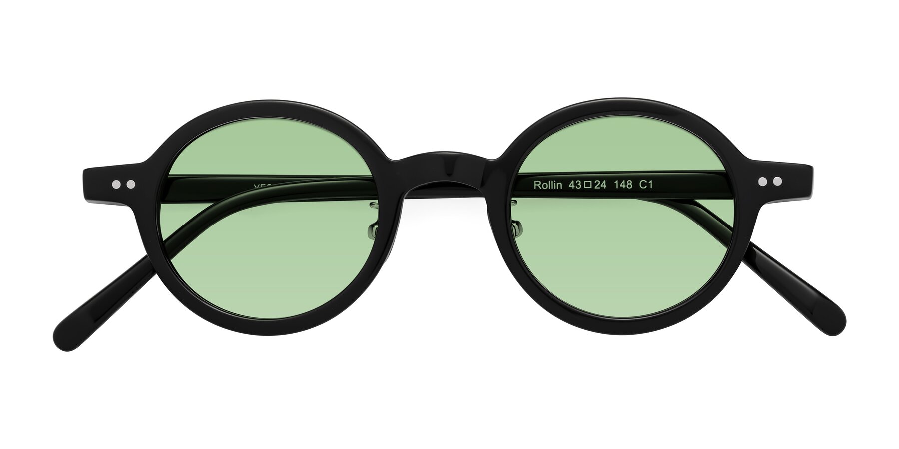 Folded Front of Rollin in Black with Medium Green Tinted Lenses