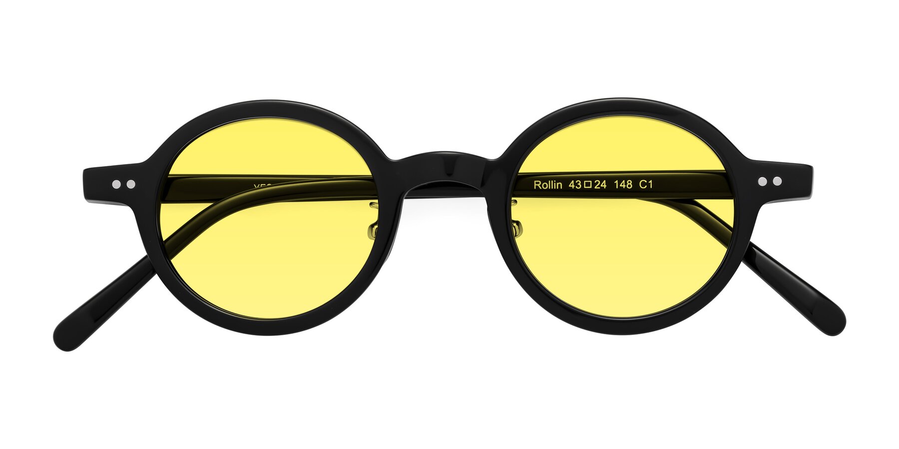 Folded Front of Rollin in Black with Medium Yellow Tinted Lenses