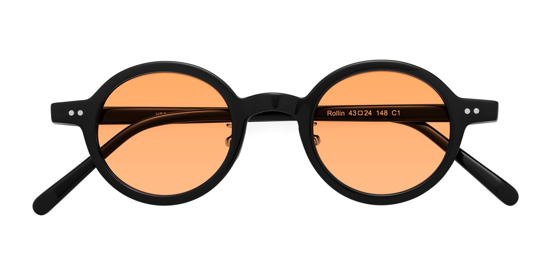 Folded Front of Rollin in Black with Medium Orange Tinted Lenses