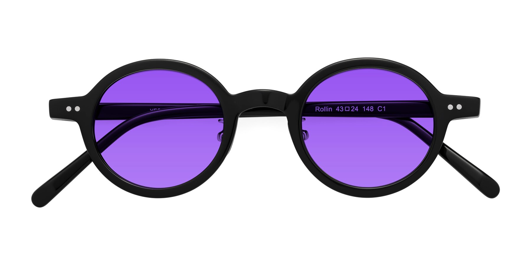Folded Front of Rollin in Black with Purple Tinted Lenses