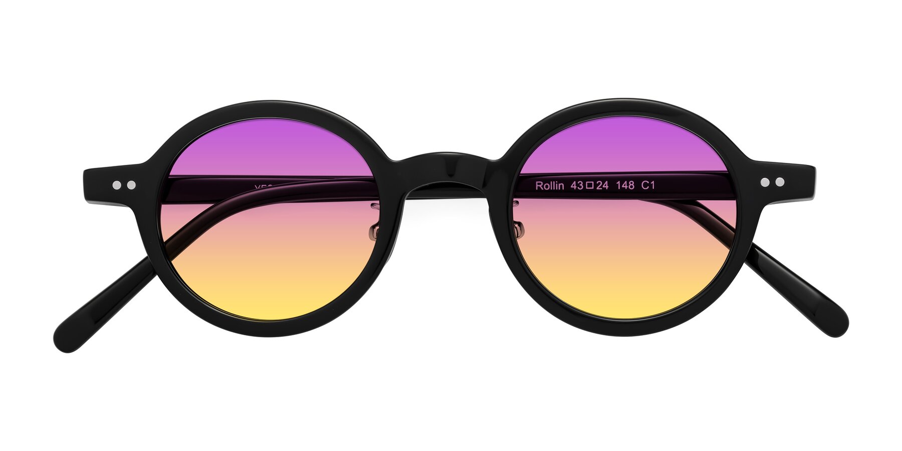Folded Front of Rollin in Black with Purple / Yellow Gradient Lenses
