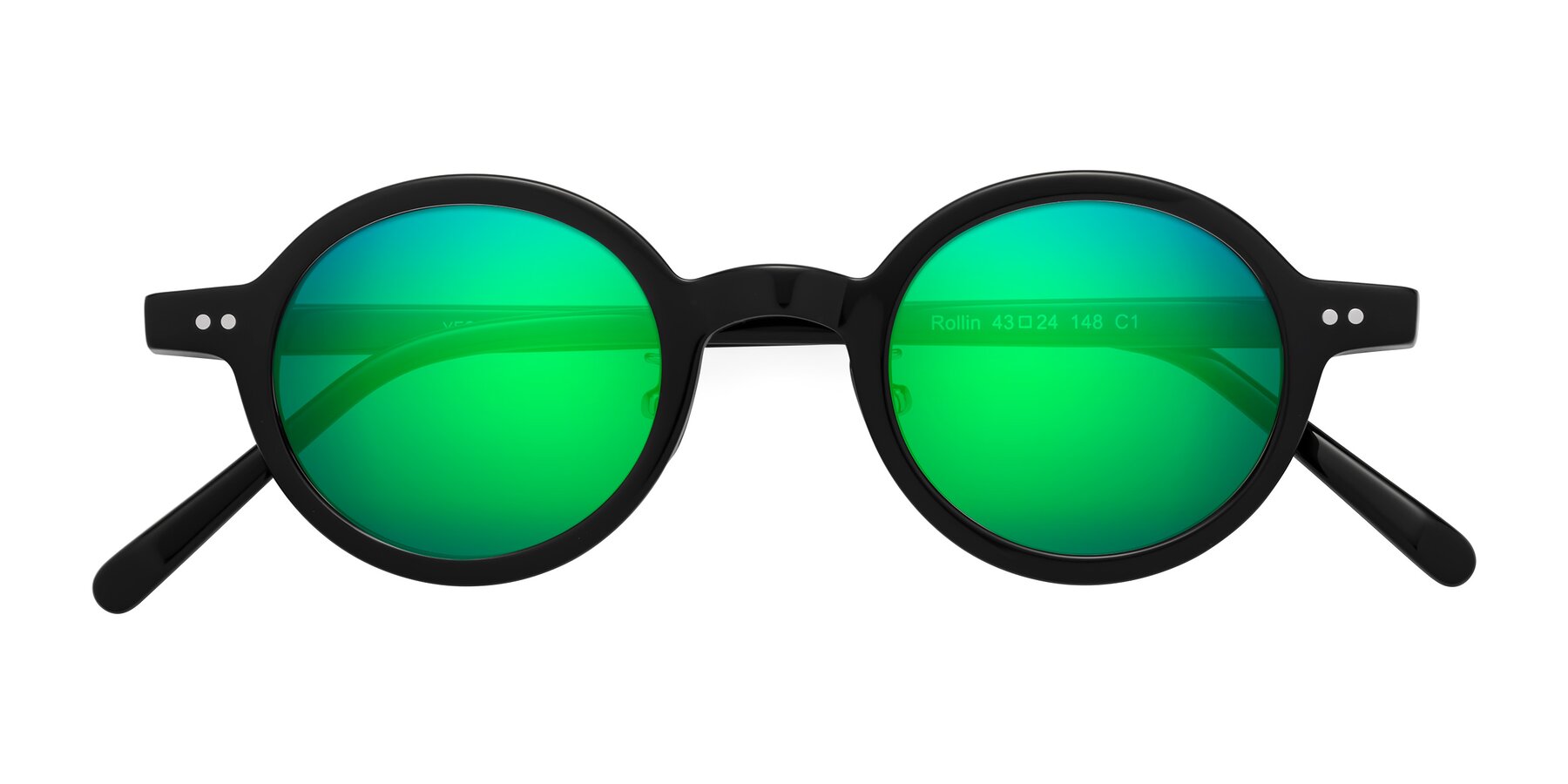Folded Front of Rollin in Black with Green Mirrored Lenses