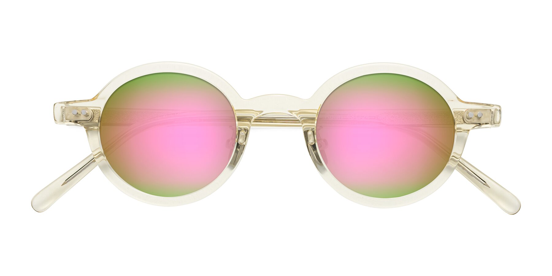 Folded Front of Rollin in Transparent Yellow with Pink Mirrored Lenses