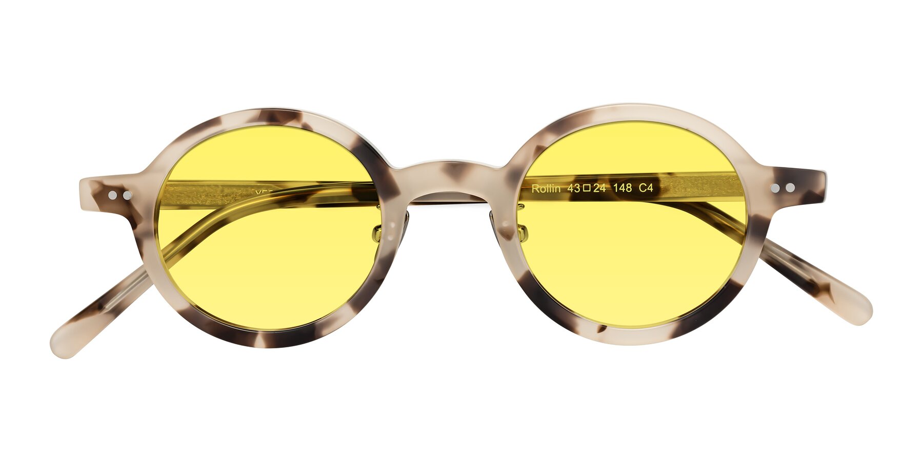 Folded Front of Rollin in Ivory Tortoise with Medium Yellow Tinted Lenses