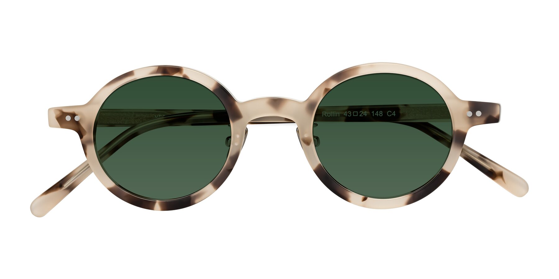 Folded Front of Rollin in Ivory Tortoise with Green Tinted Lenses