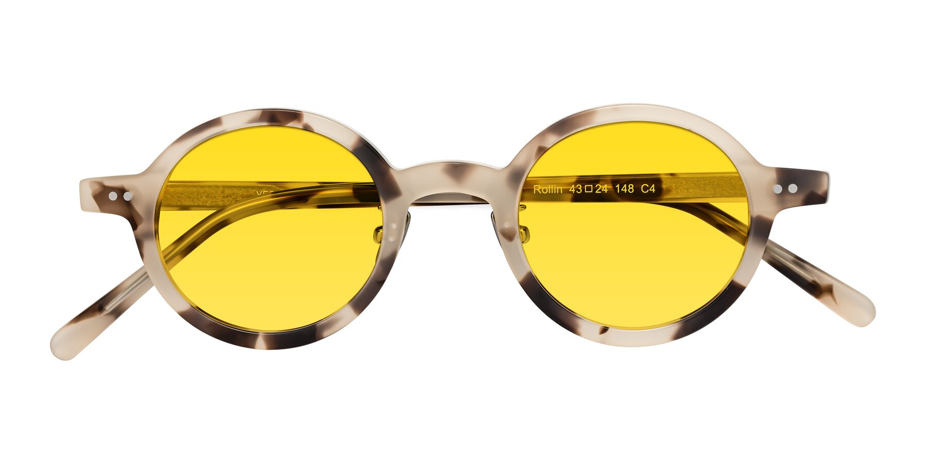 Folded Front of Rollin in Ivory Tortoise with Yellow Tinted Lenses