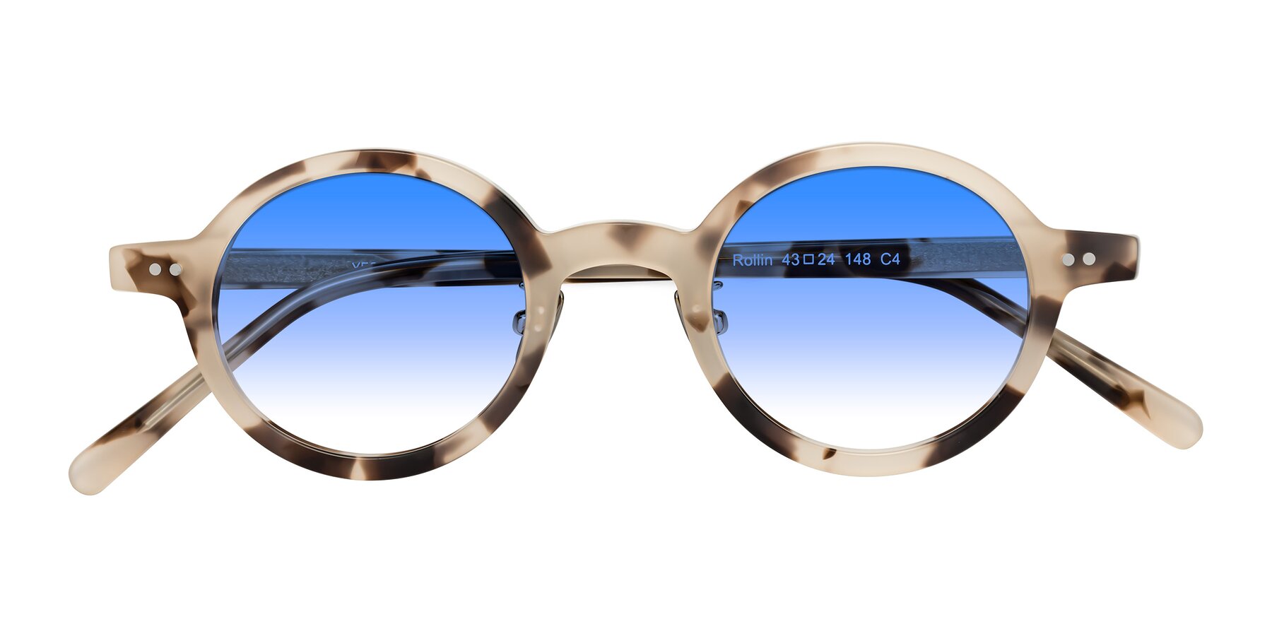 Folded Front of Rollin in Ivory Tortoise with Blue Gradient Lenses