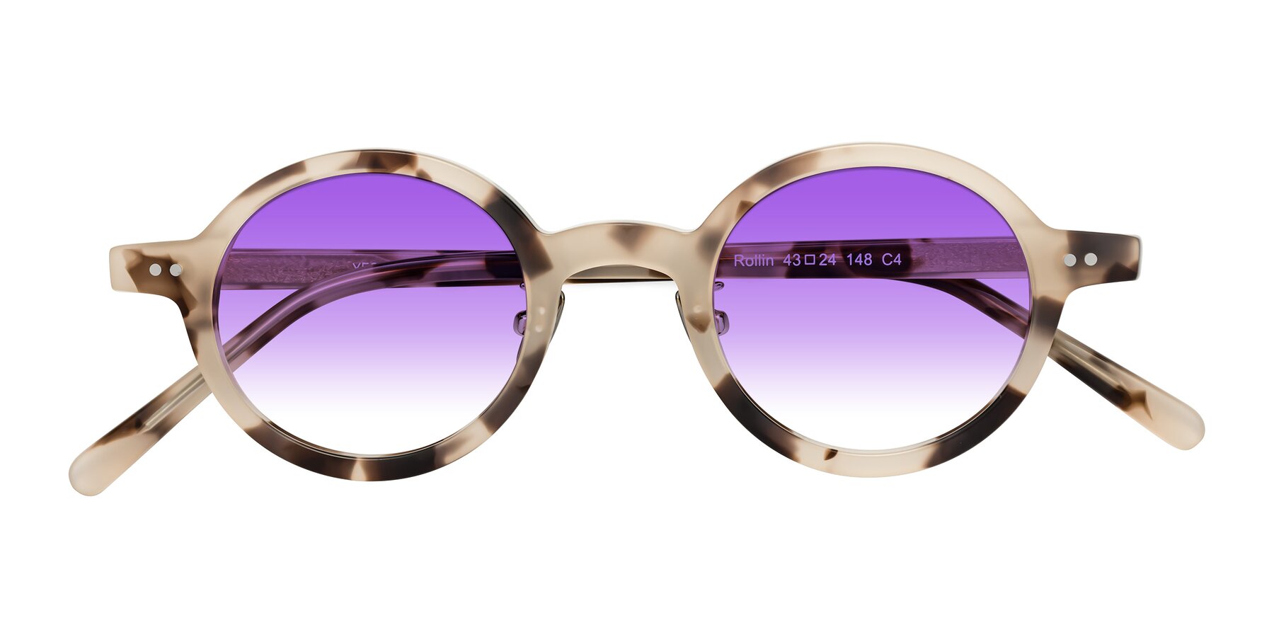 Folded Front of Rollin in Ivory Tortoise with Purple Gradient Lenses