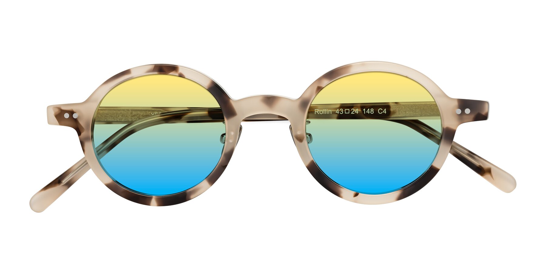 Folded Front of Rollin in Ivory Tortoise with Yellow / Blue Gradient Lenses