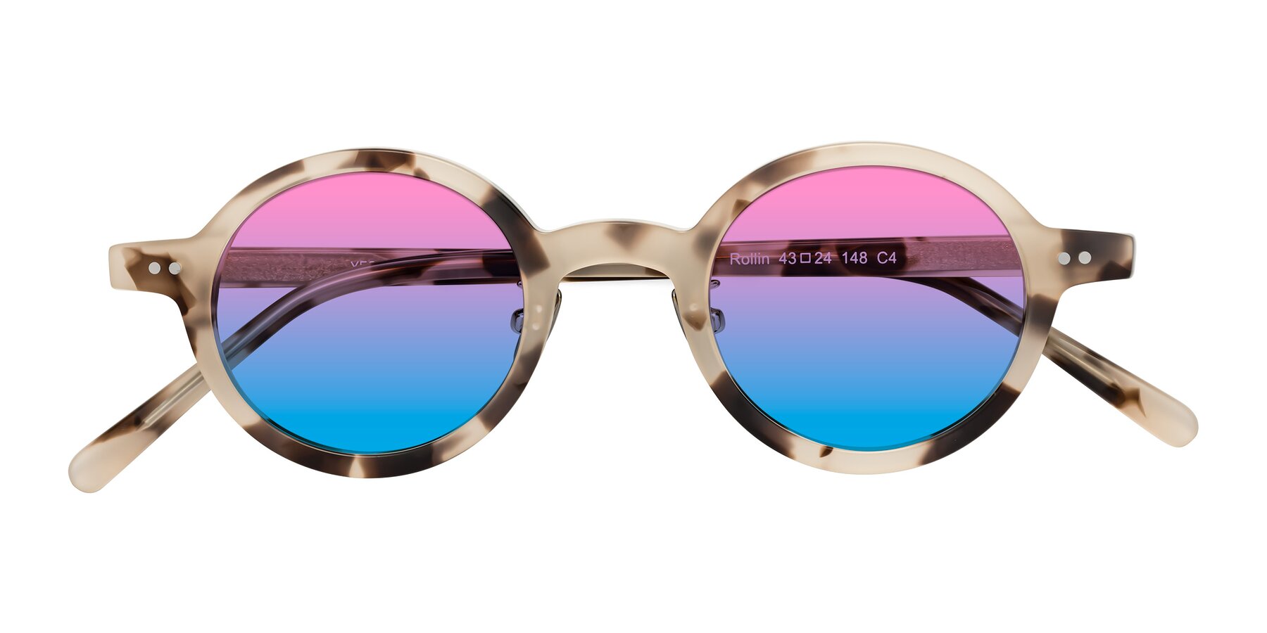 Folded Front of Rollin in Ivory Tortoise with Pink / Blue Gradient Lenses