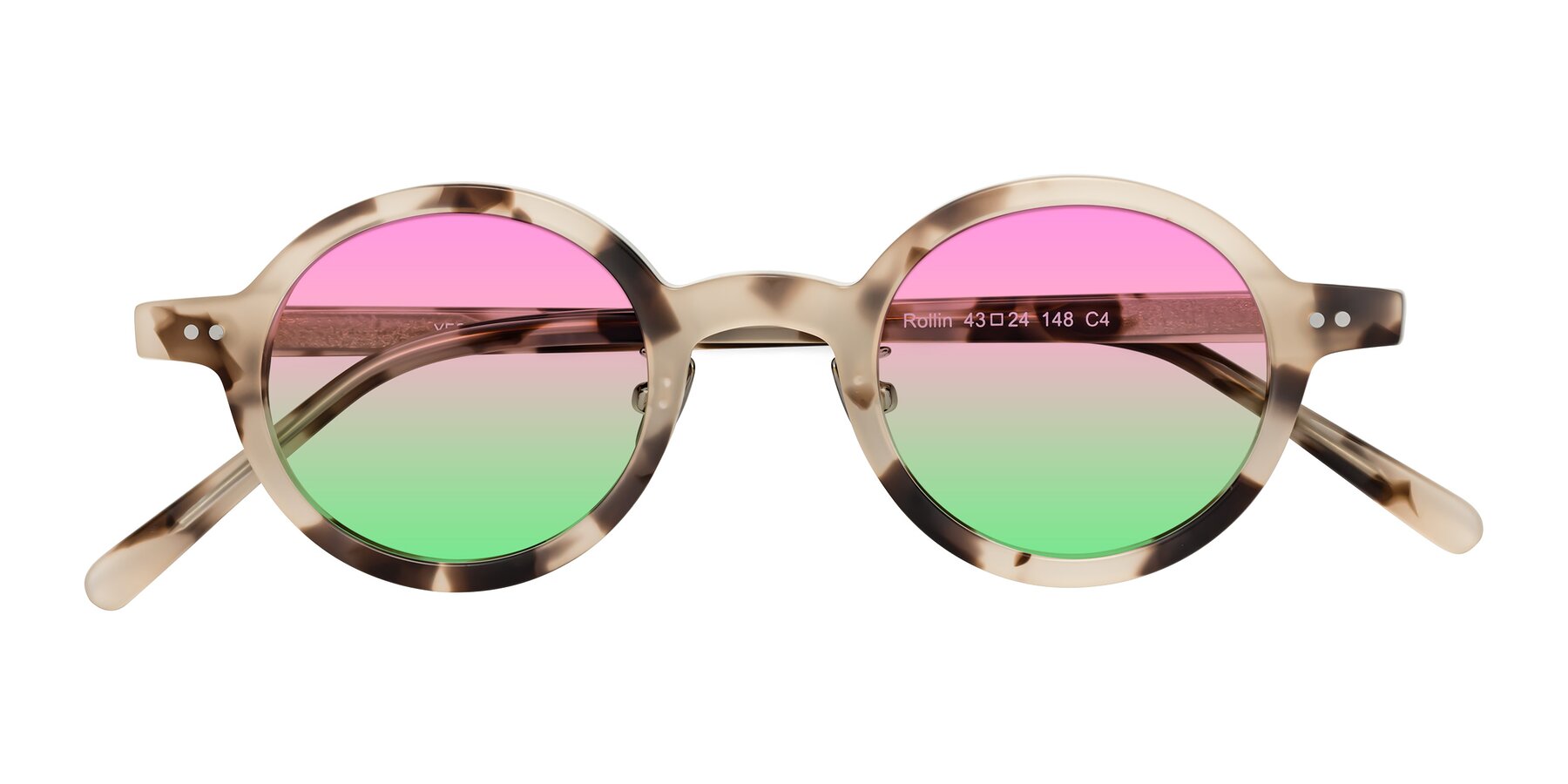 Folded Front of Rollin in Ivory Tortoise with Pink / Green Gradient Lenses