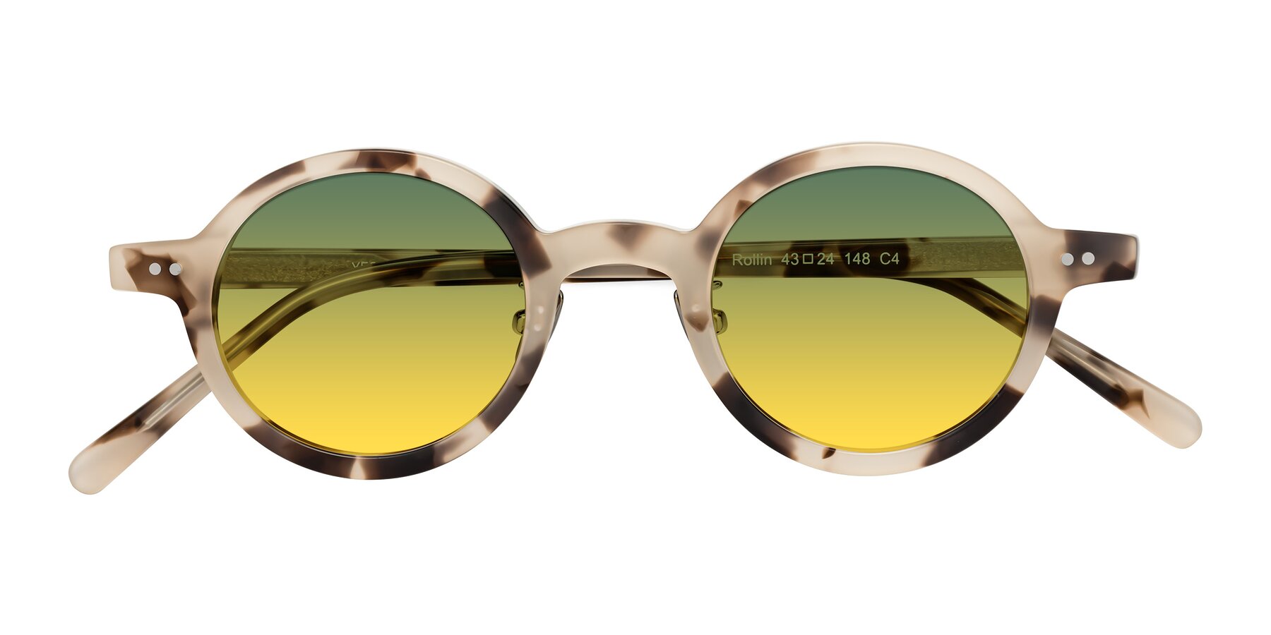 Folded Front of Rollin in Ivory Tortoise with Green / Yellow Gradient Lenses