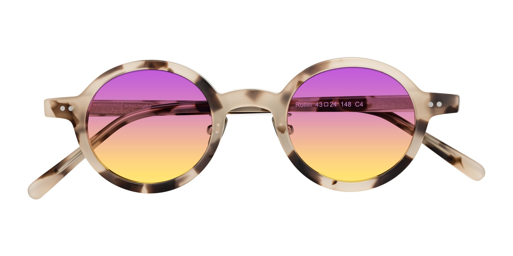 Folded Front of Rollin in Ivory Tortoise with Purple / Yellow Gradient Lenses