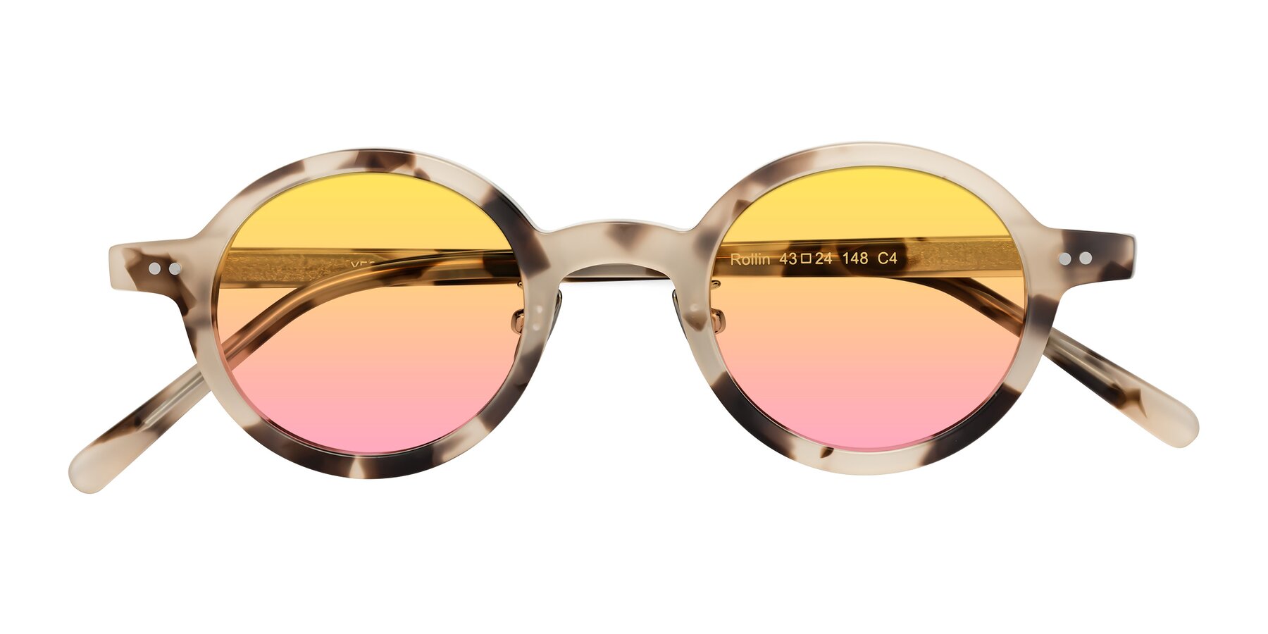 Folded Front of Rollin in Ivory Tortoise with Yellow / Pink Gradient Lenses