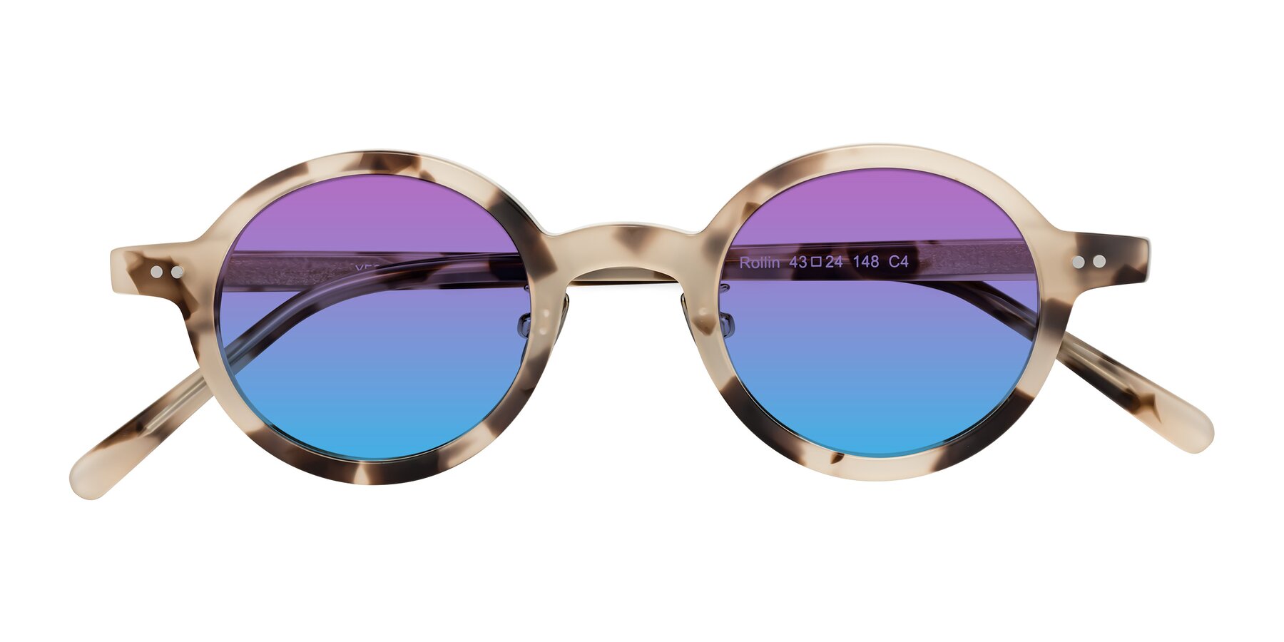 Folded Front of Rollin in Ivory Tortoise with Purple / Blue Gradient Lenses