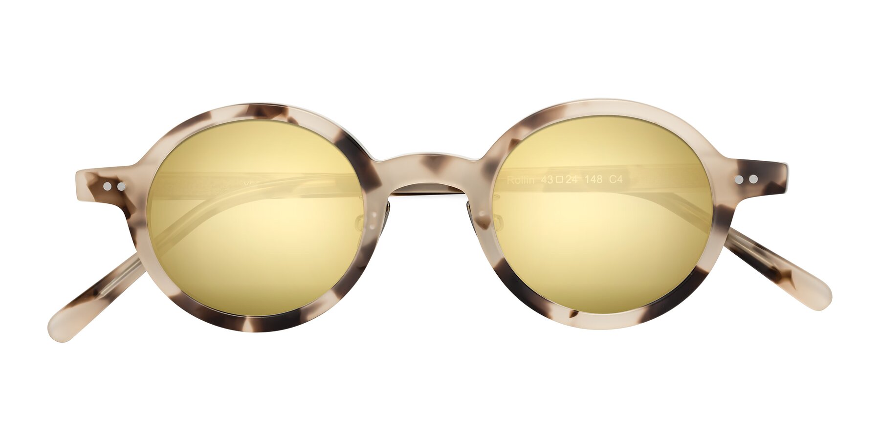 Folded Front of Rollin in Ivory Tortoise with Gold Mirrored Lenses