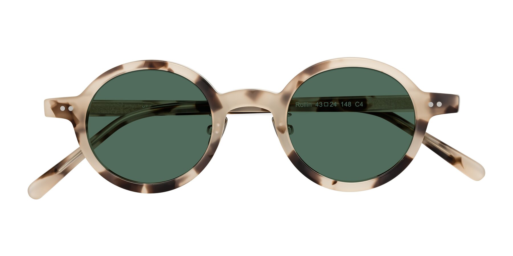 Folded Front of Rollin in Ivory Tortoise with Green Polarized Lenses