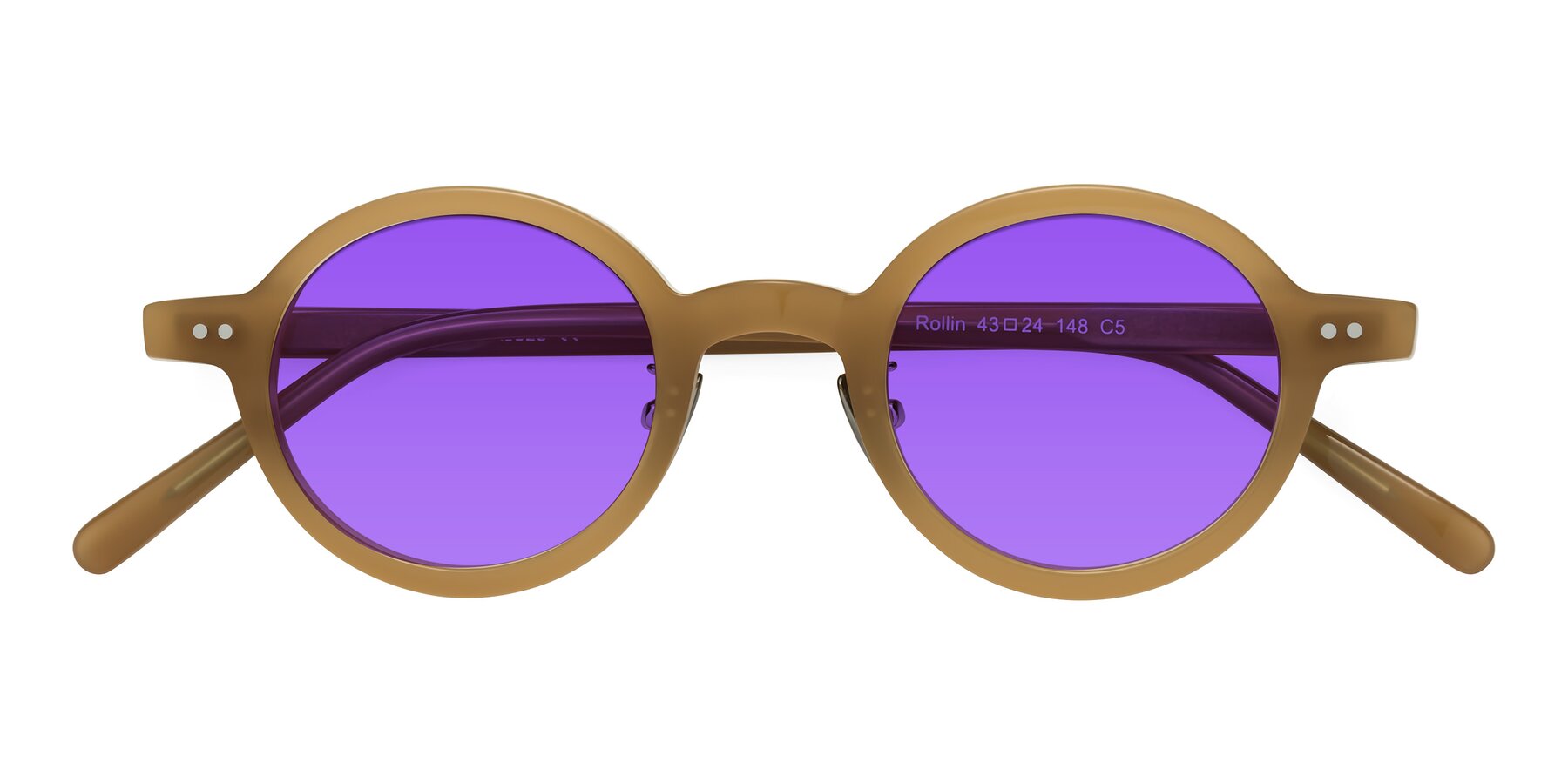 Folded Front of Rollin in Caramel with Purple Tinted Lenses
