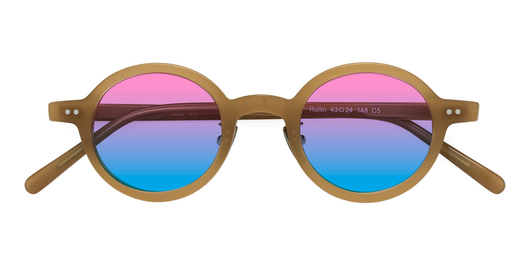 Folded Front of Rollin in Caramel with Pink / Blue Gradient Lenses