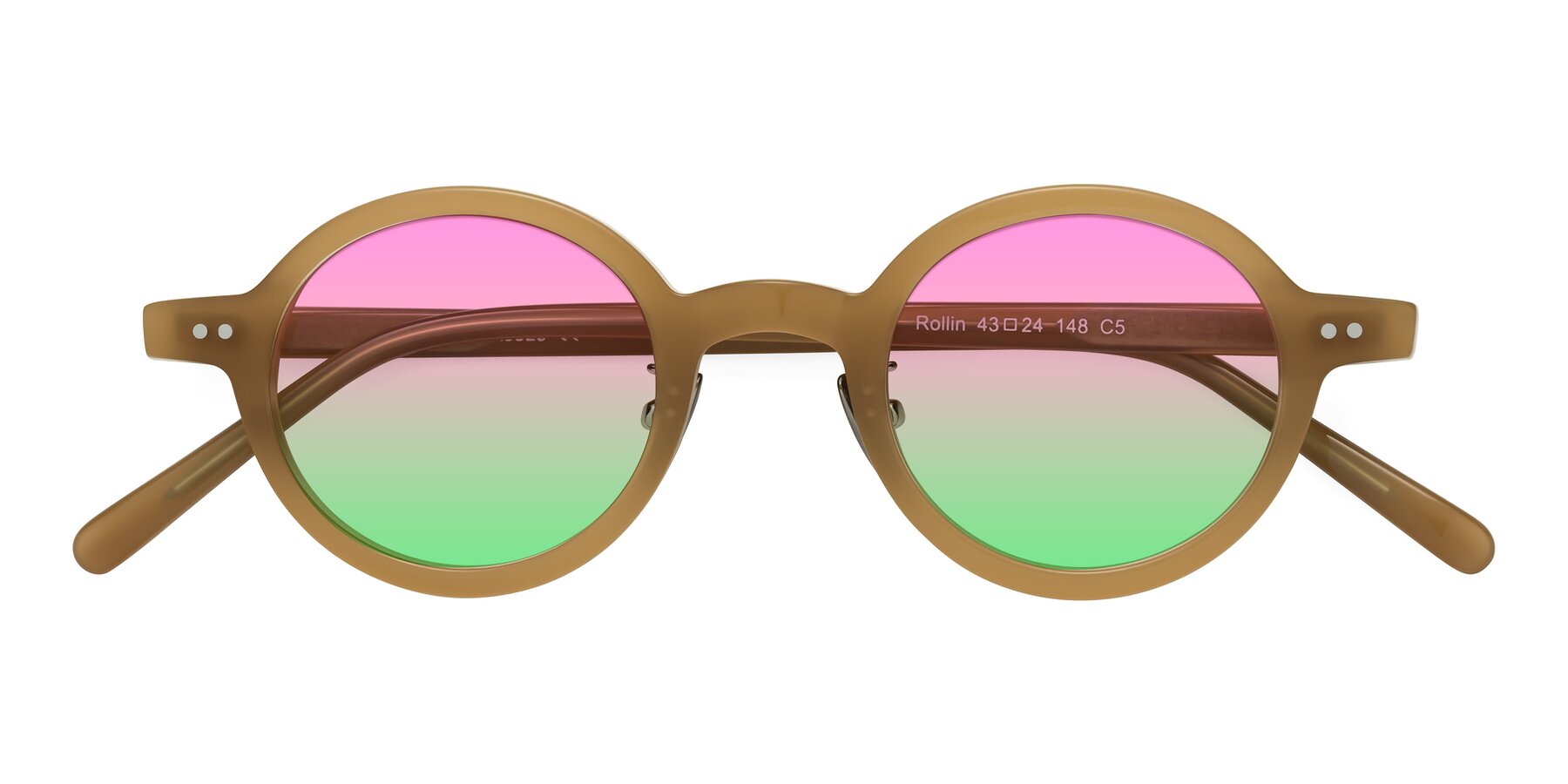 Folded Front of Rollin in Caramel with Pink / Green Gradient Lenses