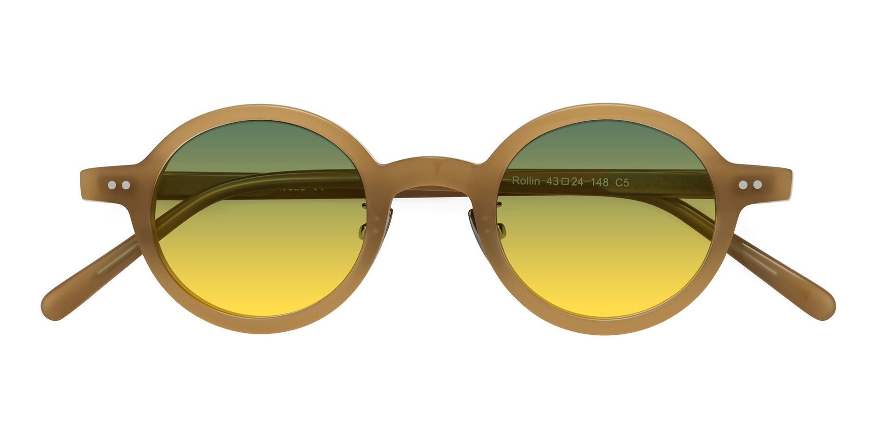 Folded Front of Rollin in Caramel with Green / Yellow Gradient Lenses