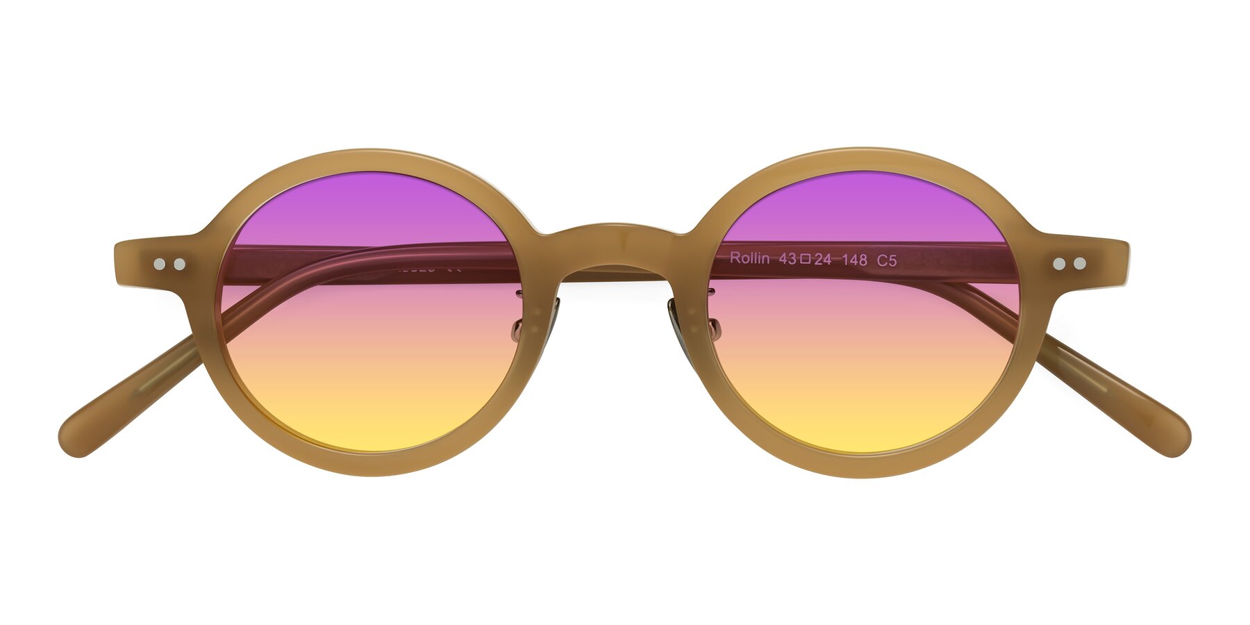 Folded Front of Rollin in Caramel with Purple / Yellow Gradient Lenses
