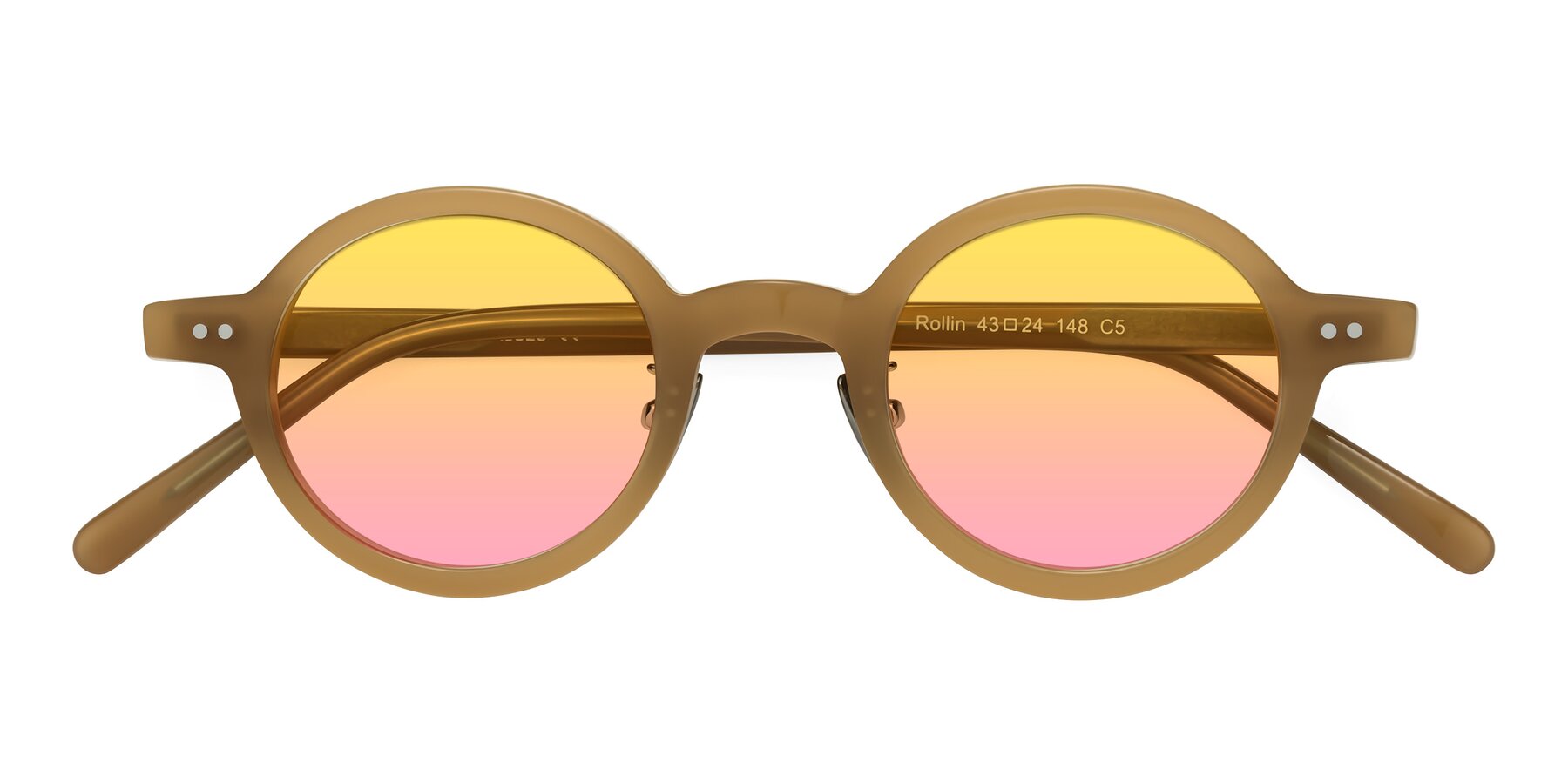 Folded Front of Rollin in Caramel with Yellow / Pink Gradient Lenses