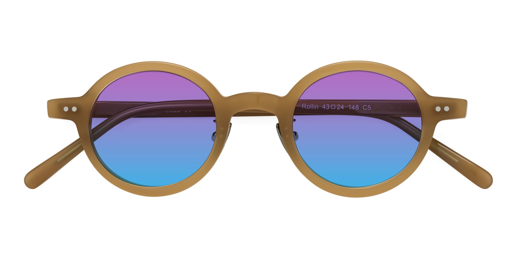 Folded Front of Rollin in Caramel with Purple / Blue Gradient Lenses