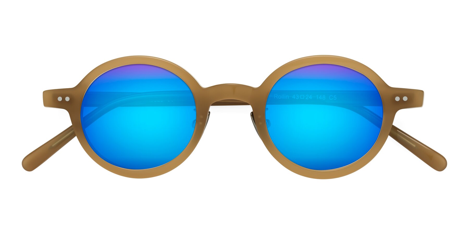 Folded Front of Rollin in Caramel with Blue Mirrored Lenses