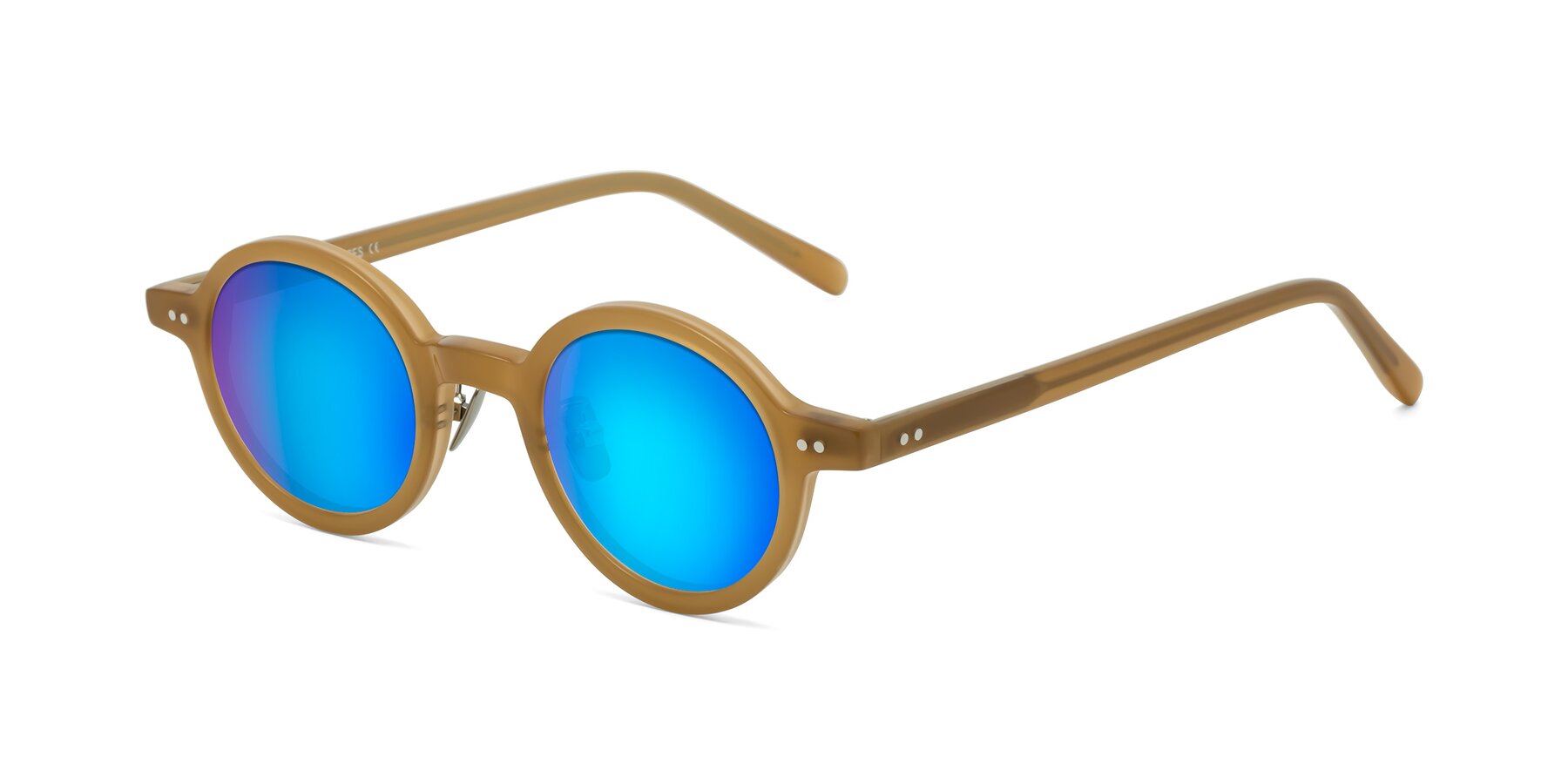 Angle of Rollin in Caramel with Blue Mirrored Lenses