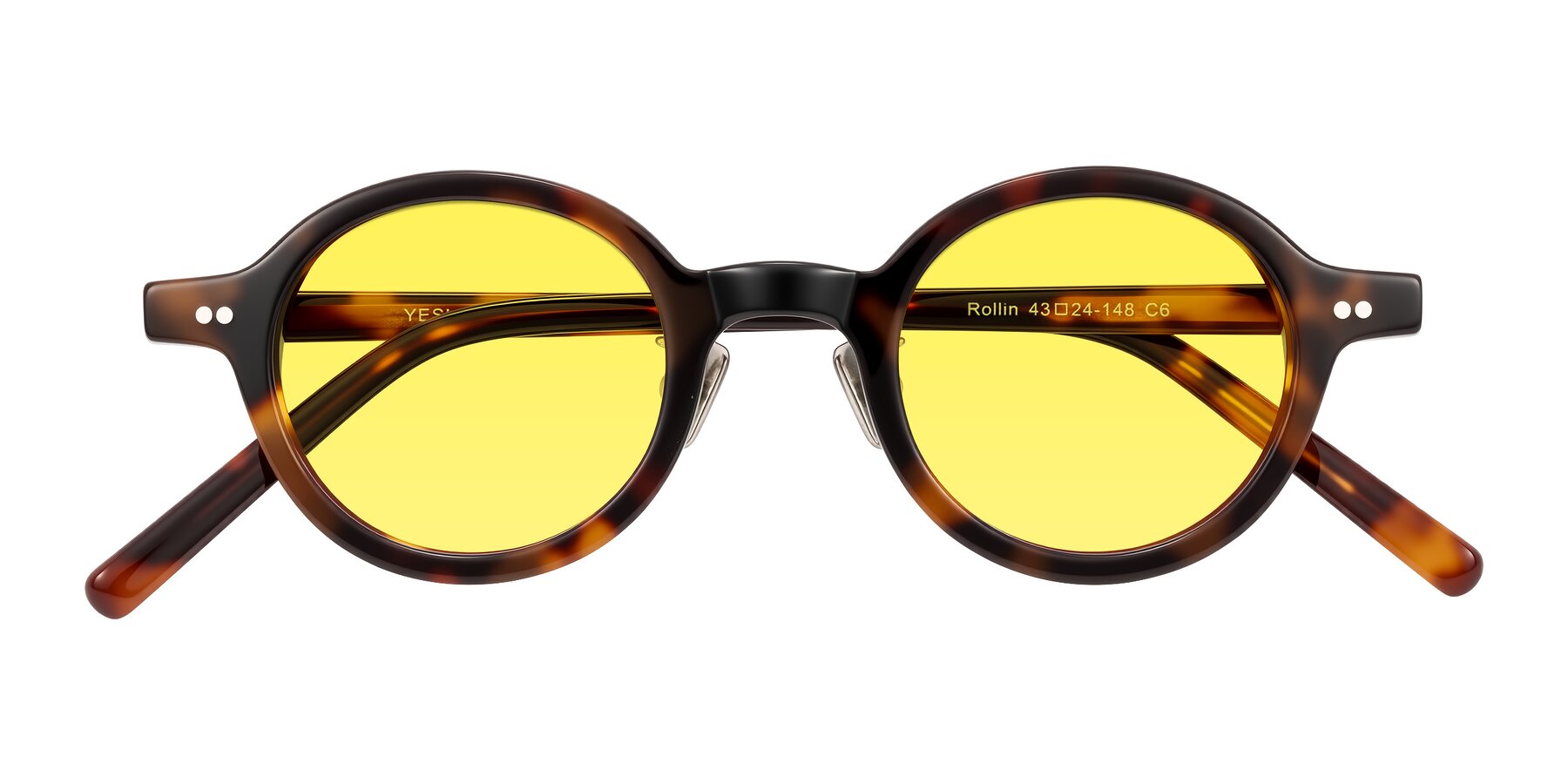 Folded Front of Rollin in Tortoise with Medium Yellow Tinted Lenses