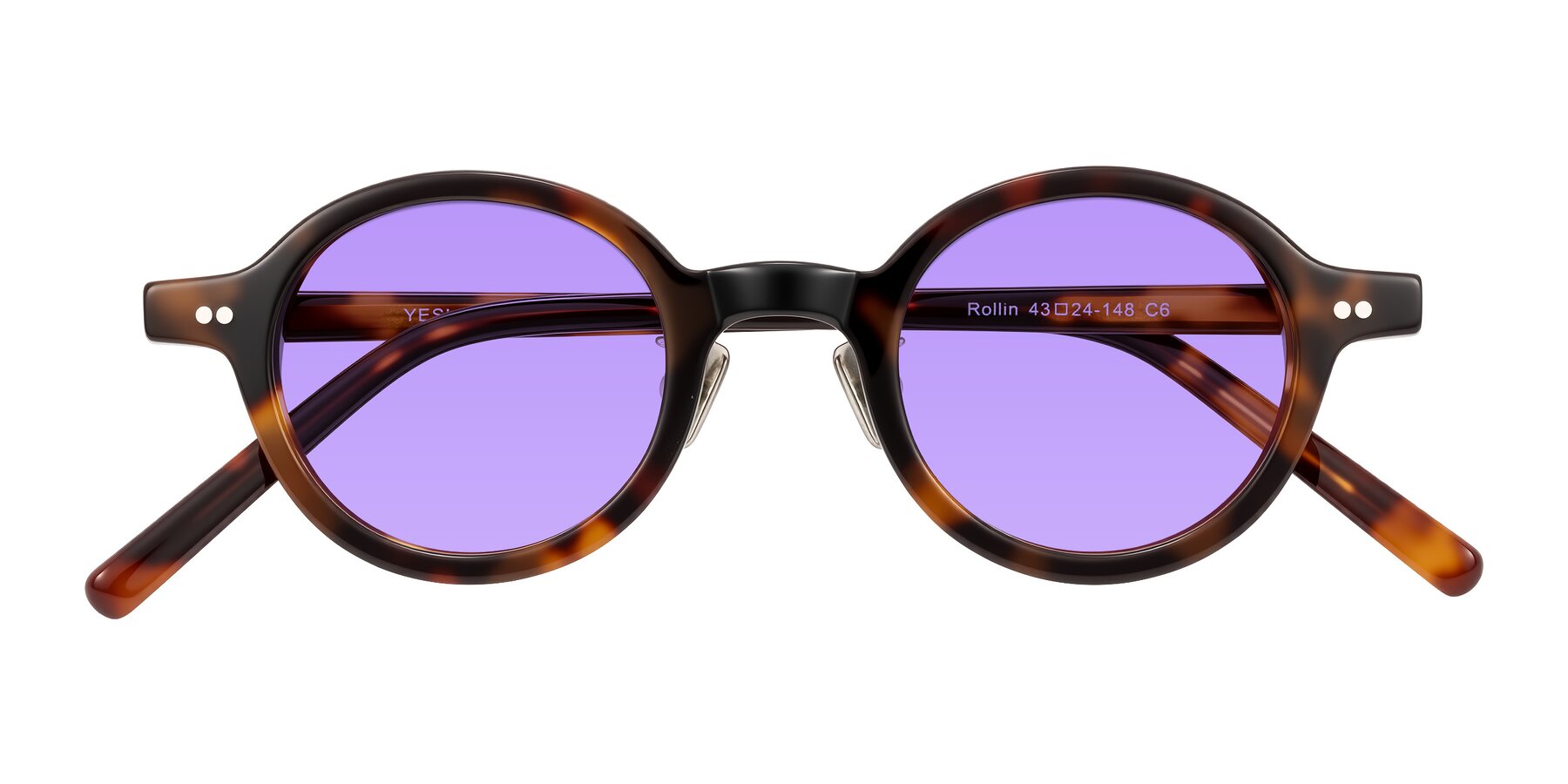 Folded Front of Rollin in Tortoise with Medium Purple Tinted Lenses