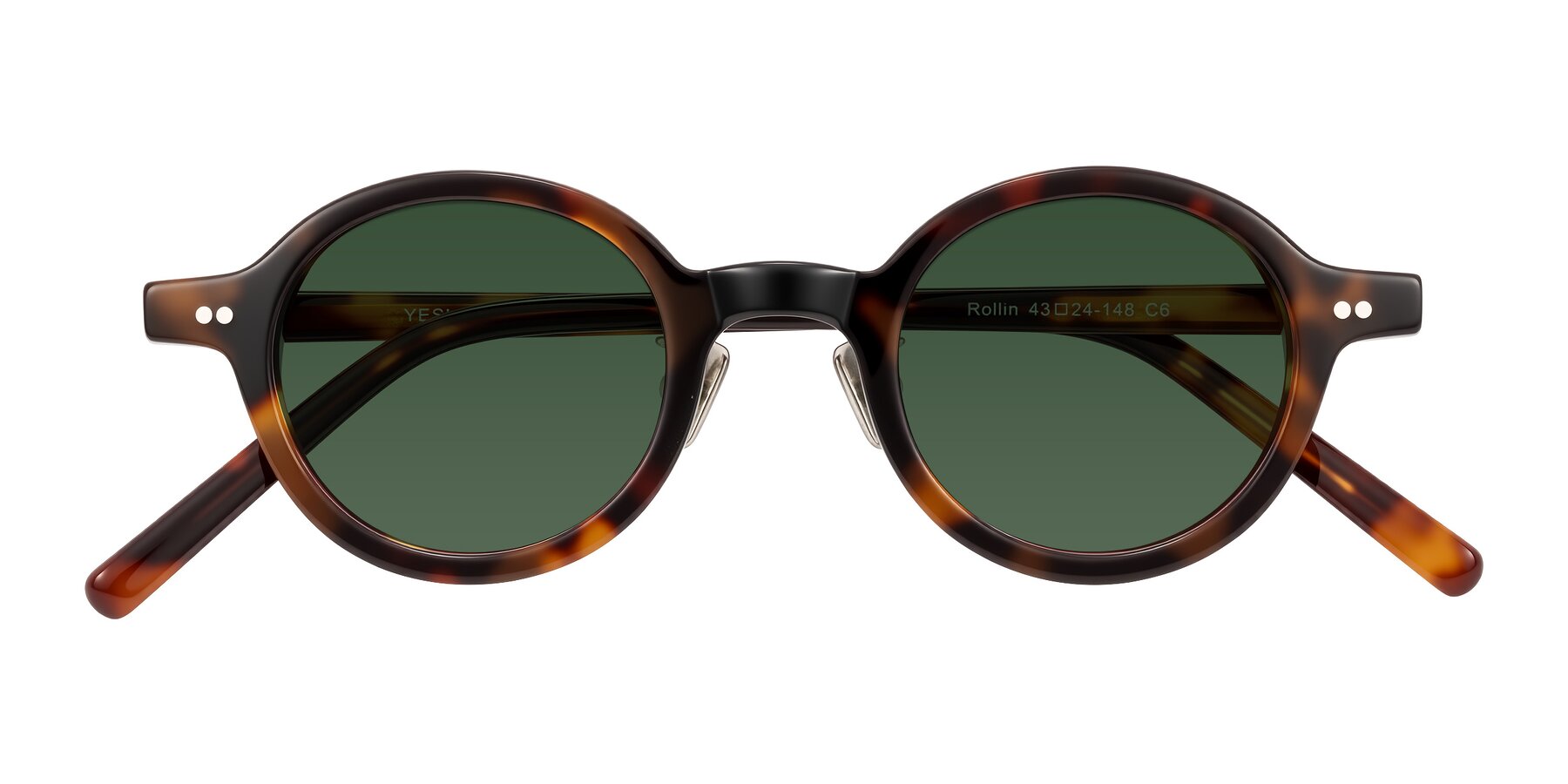 Folded Front of Rollin in Tortoise with Green Tinted Lenses