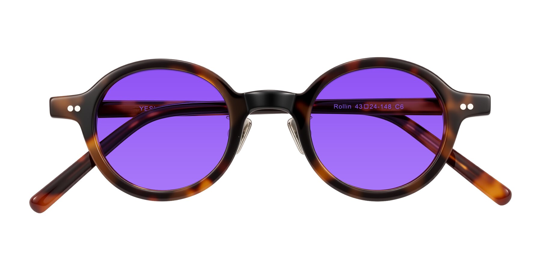 Folded Front of Rollin in Tortoise with Purple Tinted Lenses