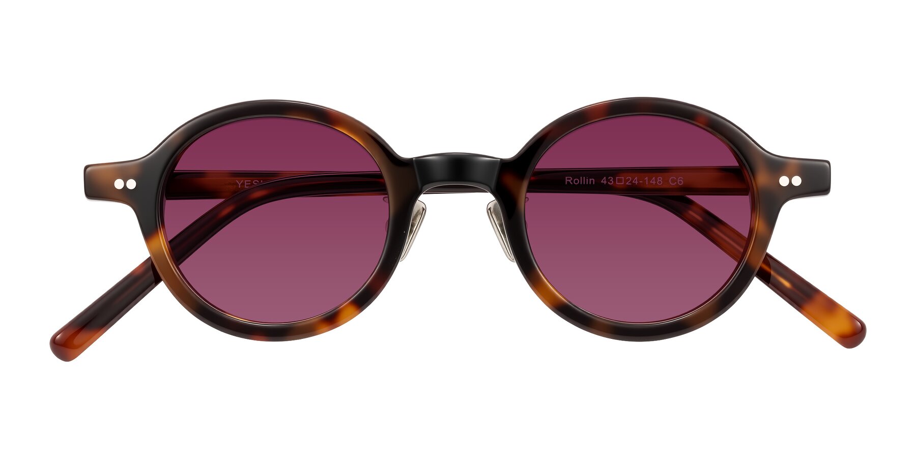 Folded Front of Rollin in Tortoise with Wine Tinted Lenses
