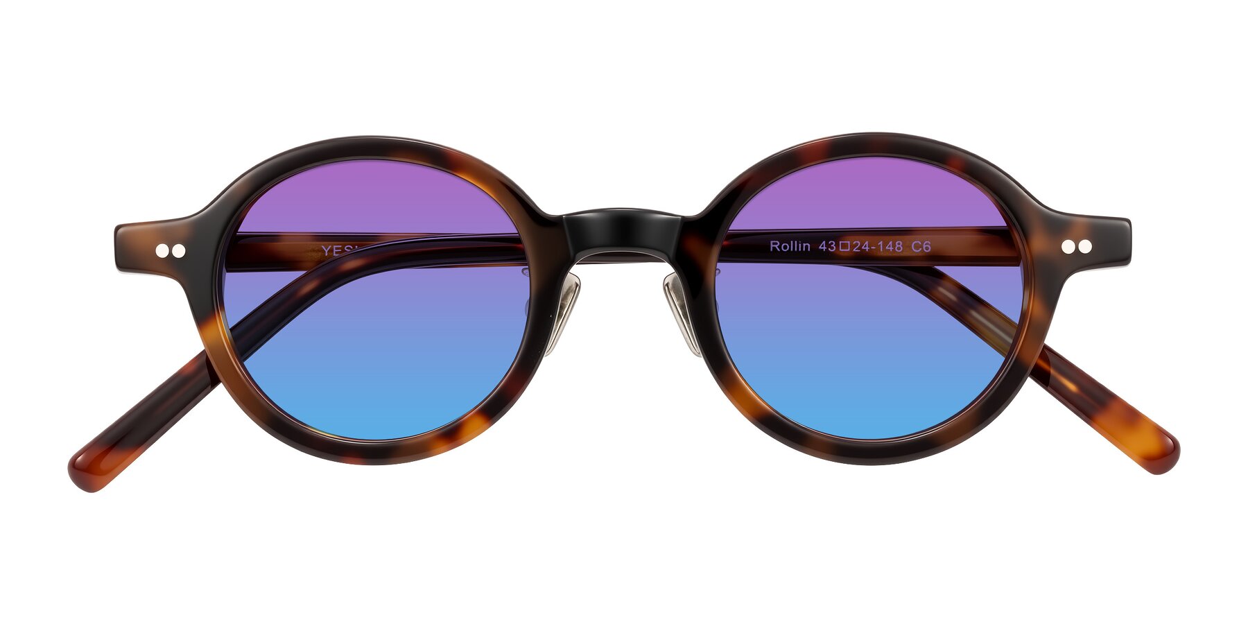 Folded Front of Rollin in Tortoise with Purple / Blue Gradient Lenses