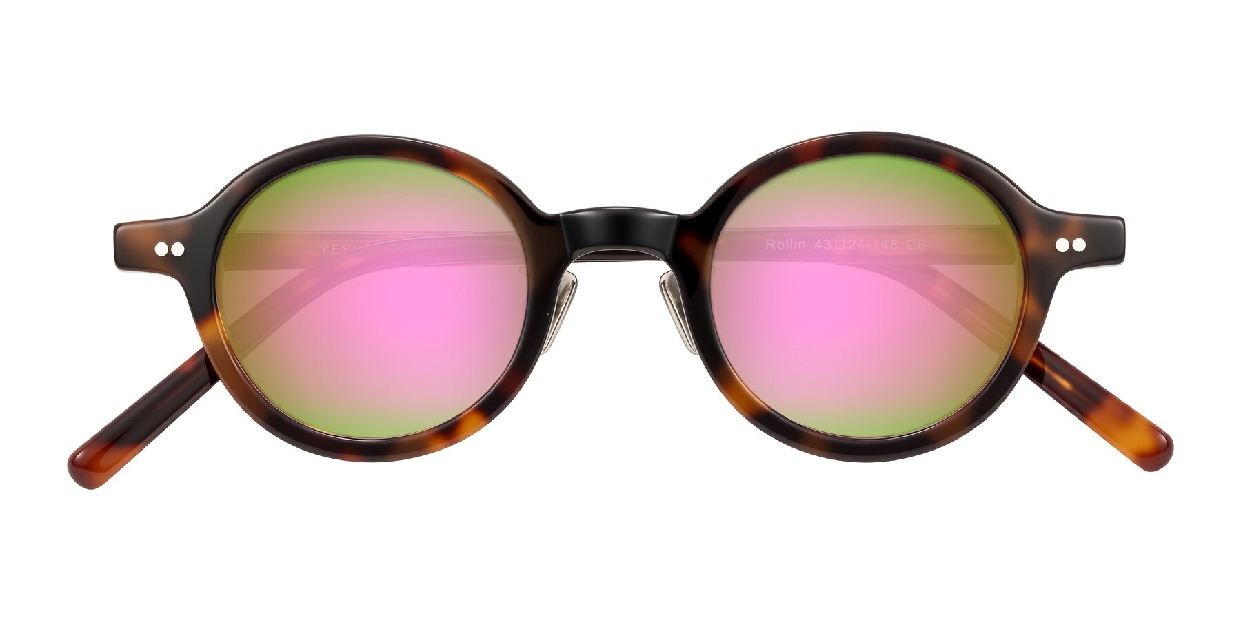 Folded Front of Rollin in Tortoise with Pink Mirrored Lenses