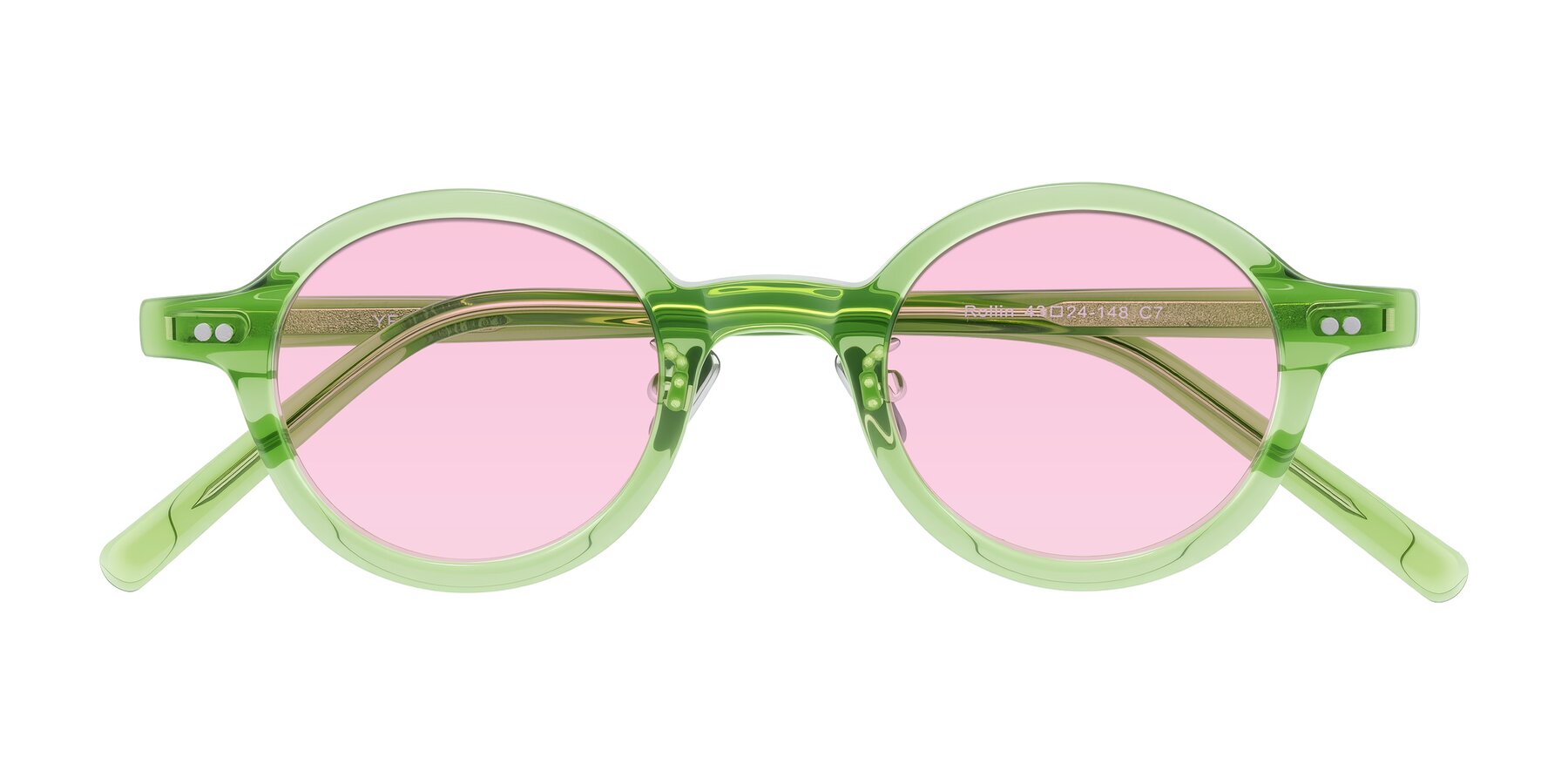 Folded Front of Rollin in Transparent Green with Light Pink Tinted Lenses