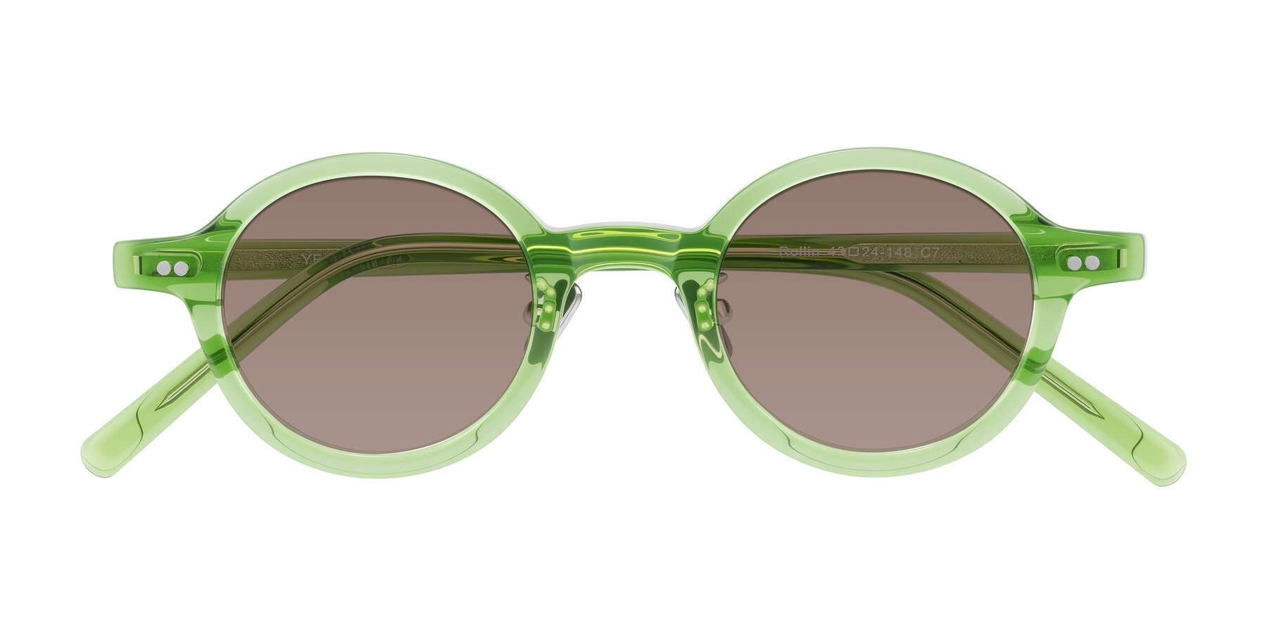 Folded Front of Rollin in Transparent Green with Medium Brown Tinted Lenses