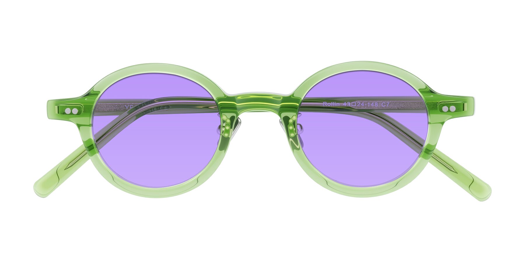 Folded Front of Rollin in Transparent Green with Medium Purple Tinted Lenses
