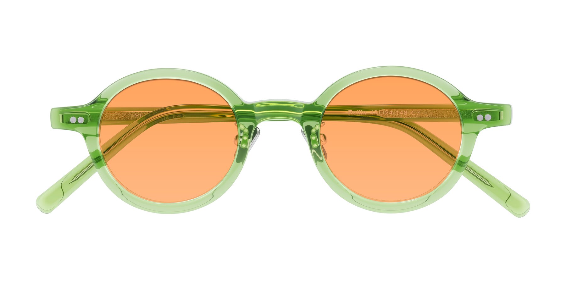 Folded Front of Rollin in Transparent Green with Medium Orange Tinted Lenses