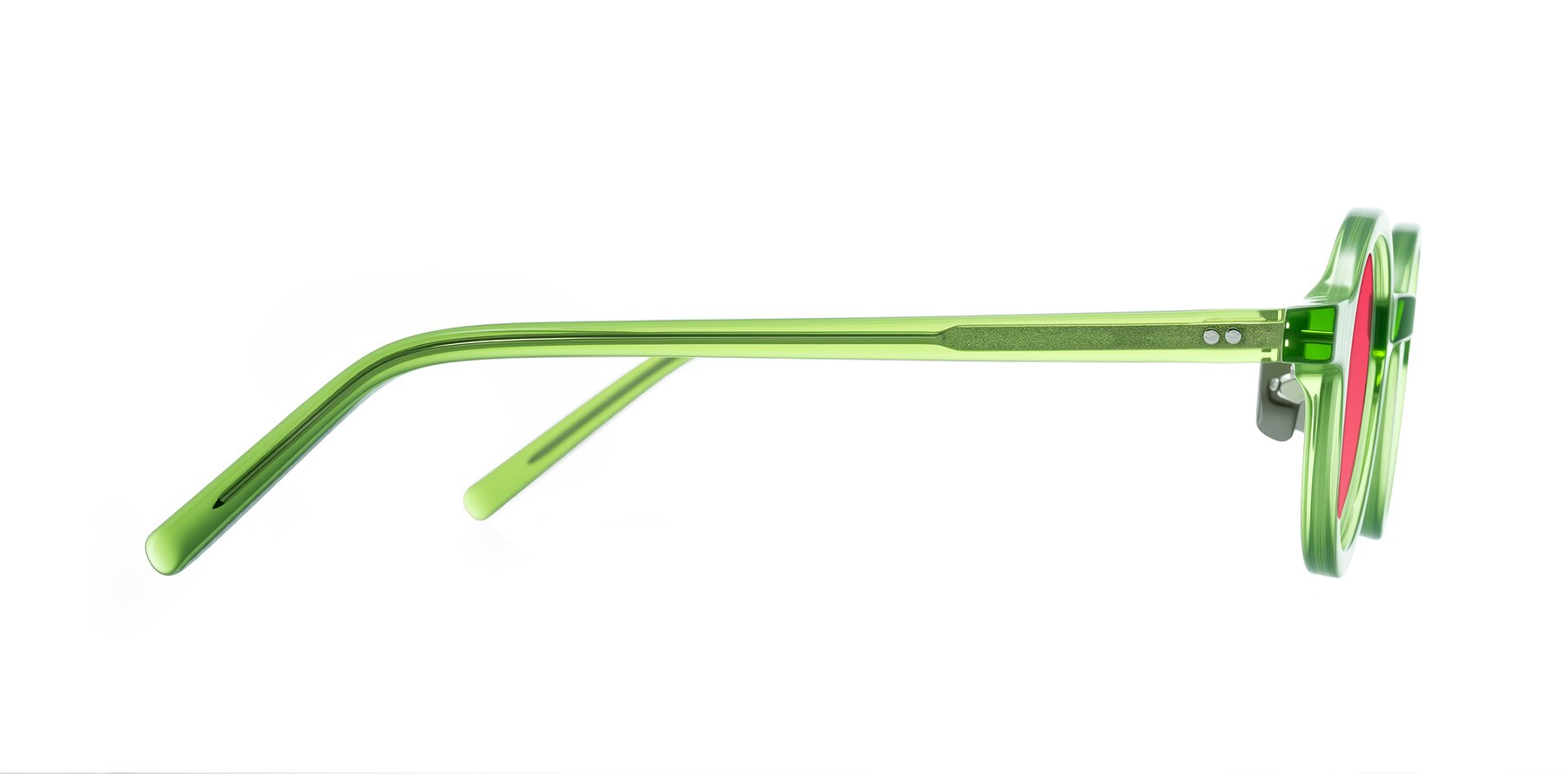 Side of Rollin in Transparent Green with Red Tinted Lenses
