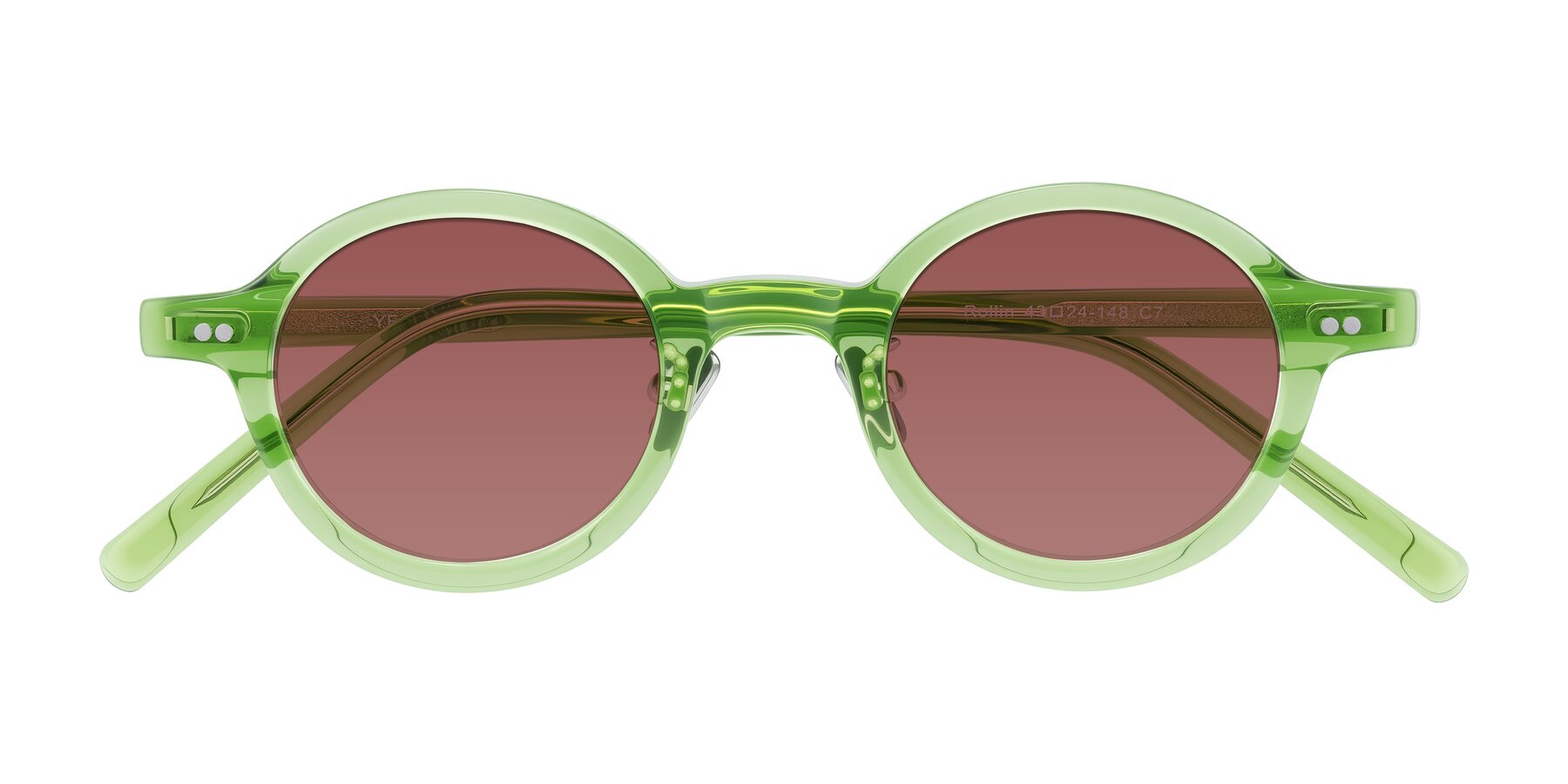 Folded Front of Rollin in Transparent Green with Garnet Tinted Lenses