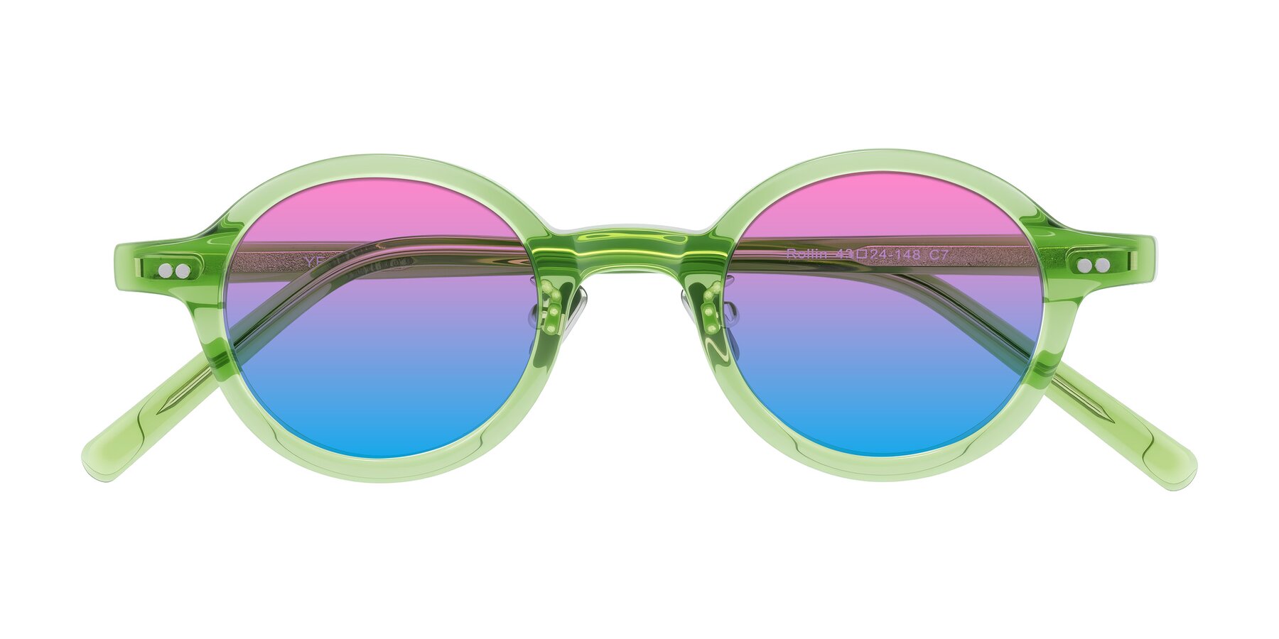 Folded Front of Rollin in Transparent Green with Pink / Blue Gradient Lenses