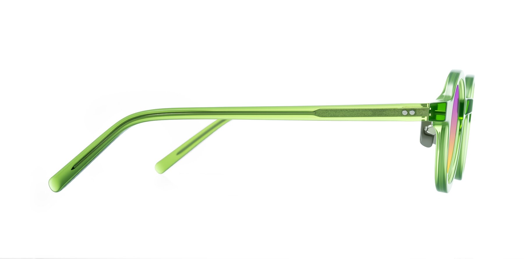 Side of Rollin in Transparent Green with Purple / Yellow Gradient Lenses