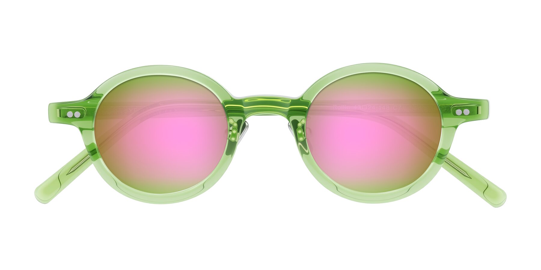 Folded Front of Rollin in Transparent Green with Pink Mirrored Lenses