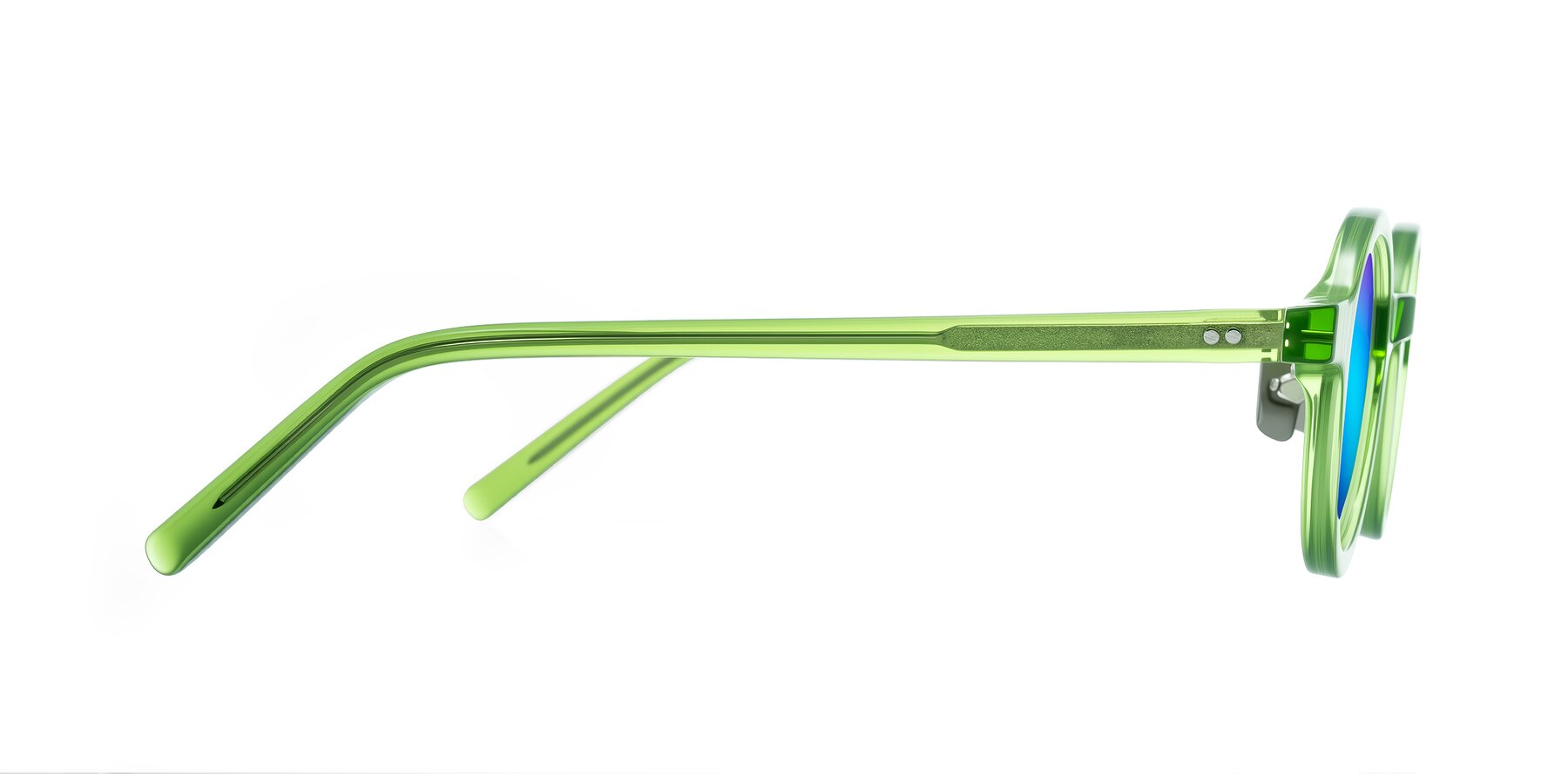 Side of Rollin in Transparent Green with Blue Mirrored Lenses