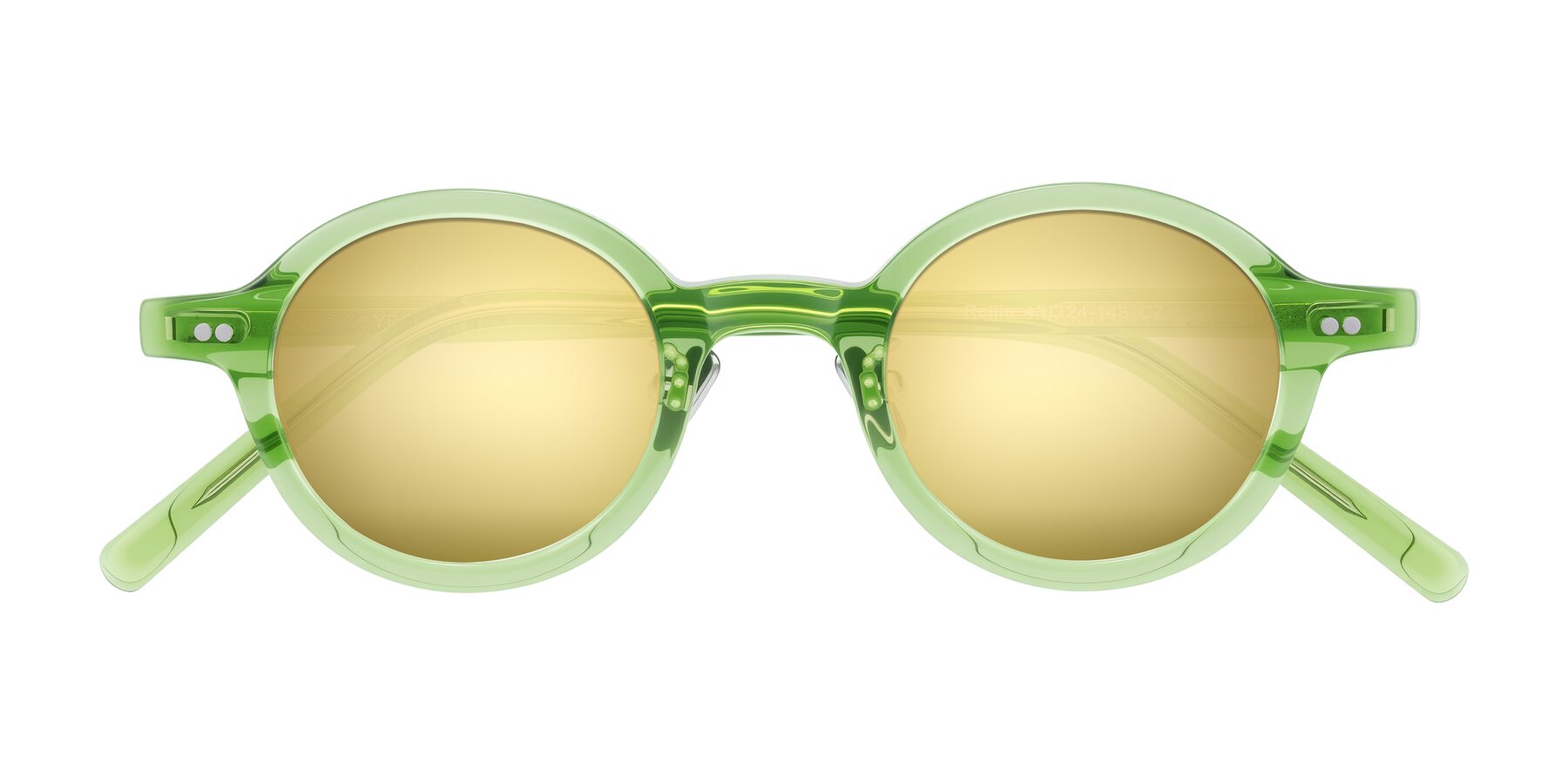 Folded Front of Rollin in Transparent Green with Gold Mirrored Lenses