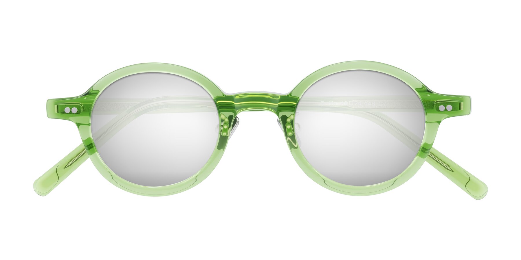 Folded Front of Rollin in Transparent Green with Silver Mirrored Lenses